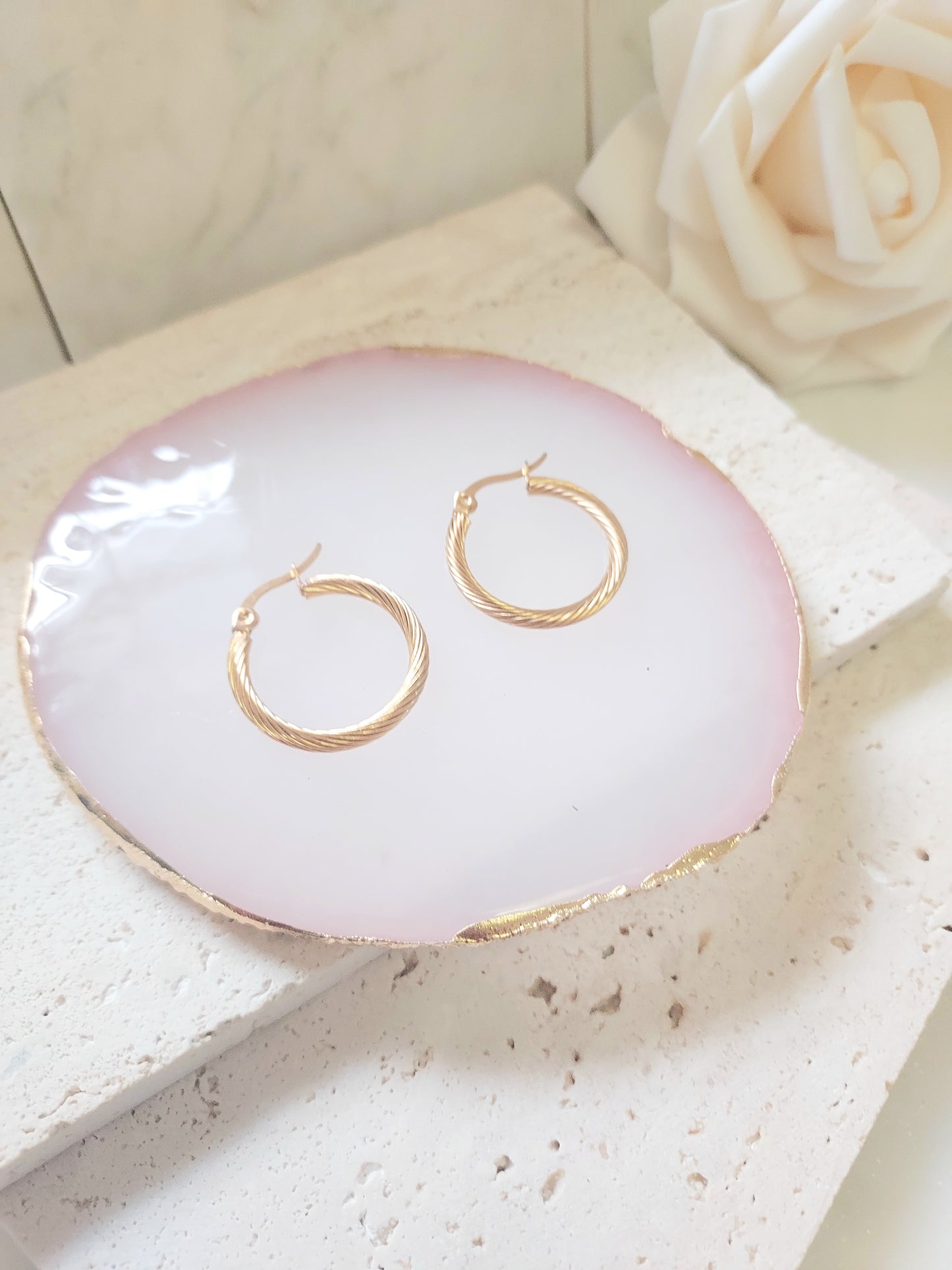 AROS O HOOPS- STAINLESS STEEL-CHAPADO EN ORO 18K-ELENA-2 PIEZAS