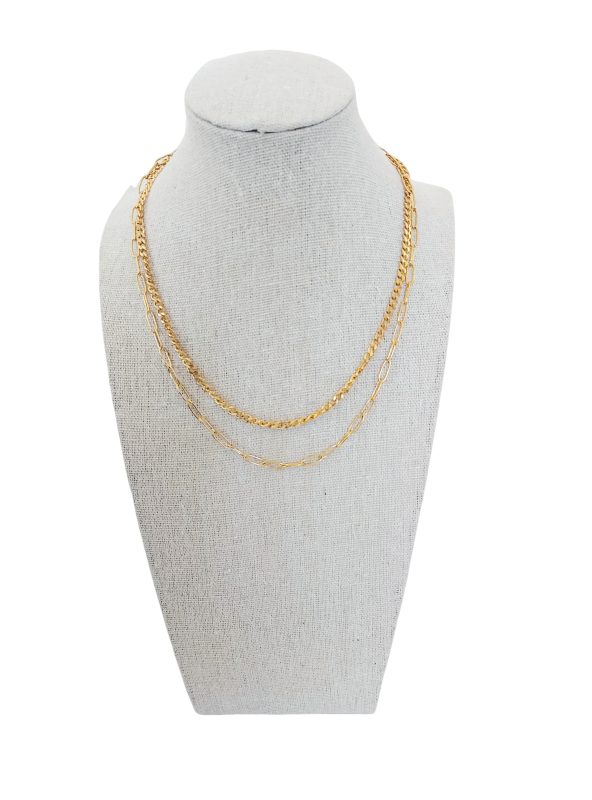 DOUBLE LAYER CUBAN CHAIN-STAINLESS STEEL-18K GOLD PLATED-LORENA-1 PIECE