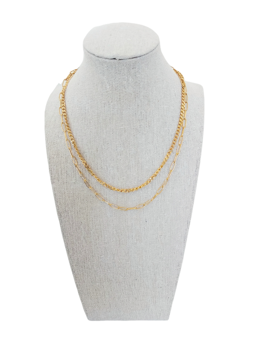 DOUBLE LAYER CUBAN CHAIN-STAINLESS STEEL-18K GOLD PLATED-LORENA-1 PIECE